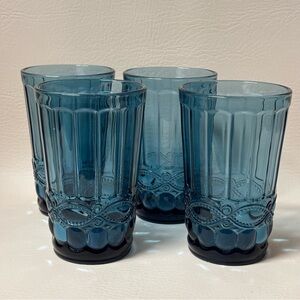 Set 4 vintage Blue Magistro "La Manche" glass - Drinking glasses